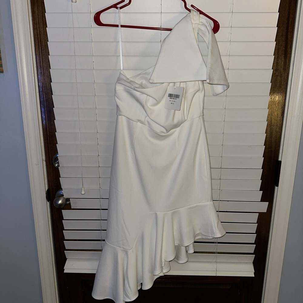 Selfie Leslie Womens Tiffany One-Shoulder Bow Dress White Large NWT